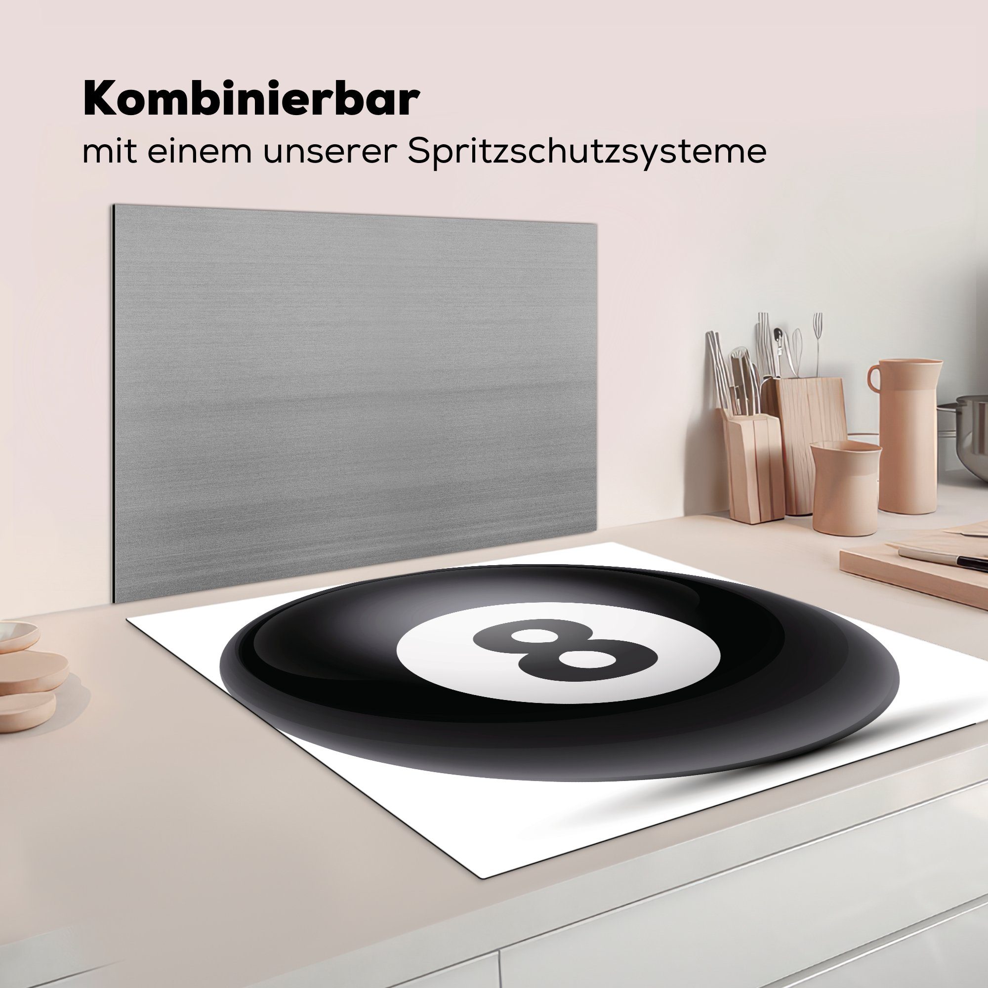 für 78x78 8, Billardkugel Vinyl, cm, (1 Nummer Herdblende-/Abdeckplatte küche Arbeitsplatte tlg), MuchoWow Ceranfeldabdeckung,