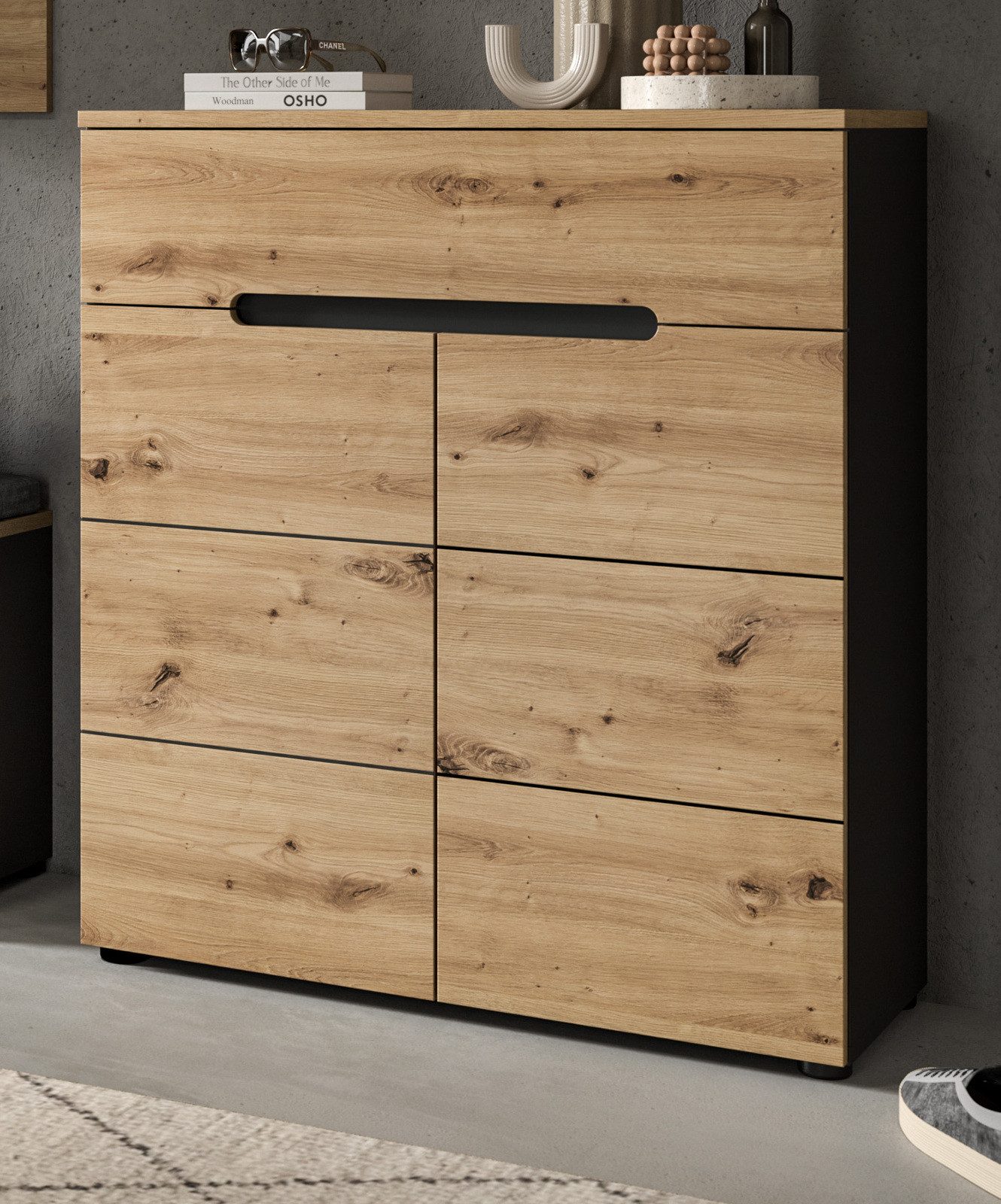 Inn.Furn Schuhkommode Cooper (Flurkommode in Artisan Eiche und grau, 80 x 94 cm), mit Soft-Close-Funktion