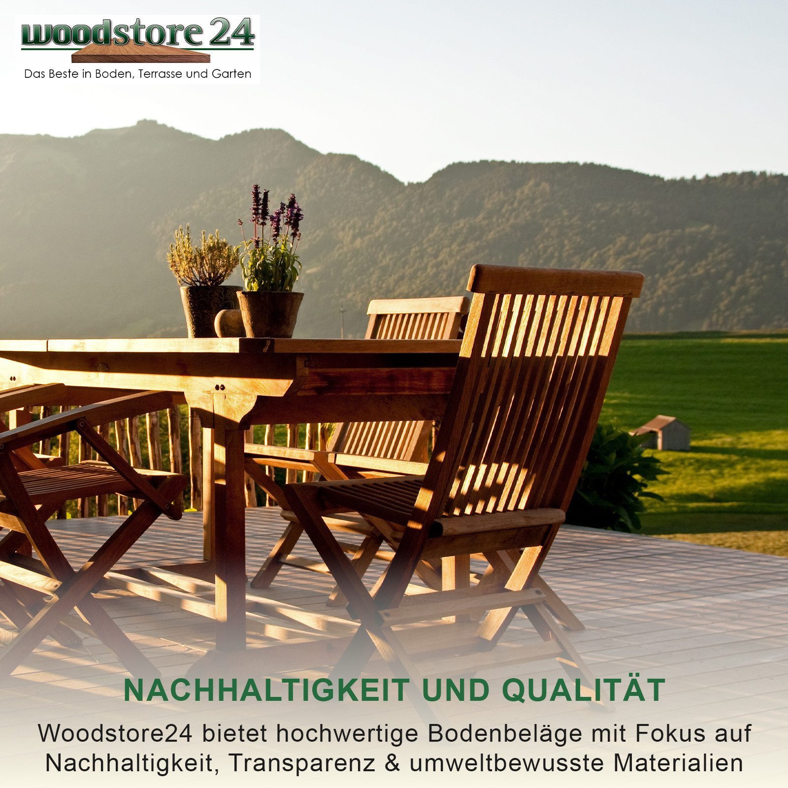 Woodstore24 Terrassendielen WoodoMalta WPC Massivdiele in Holzoptik für den Garten mit Clipsystem, (Bodenbelag Komplettset mit Unterkonstruktion, Clip-Befestigung, 2,4m L x 14,6cm B x 1,8cm Stärke, in grau, anthrazit & braun), Holzoptik, Klicksystem, Außenbereich, Gastronomie geeignet, wetterfest