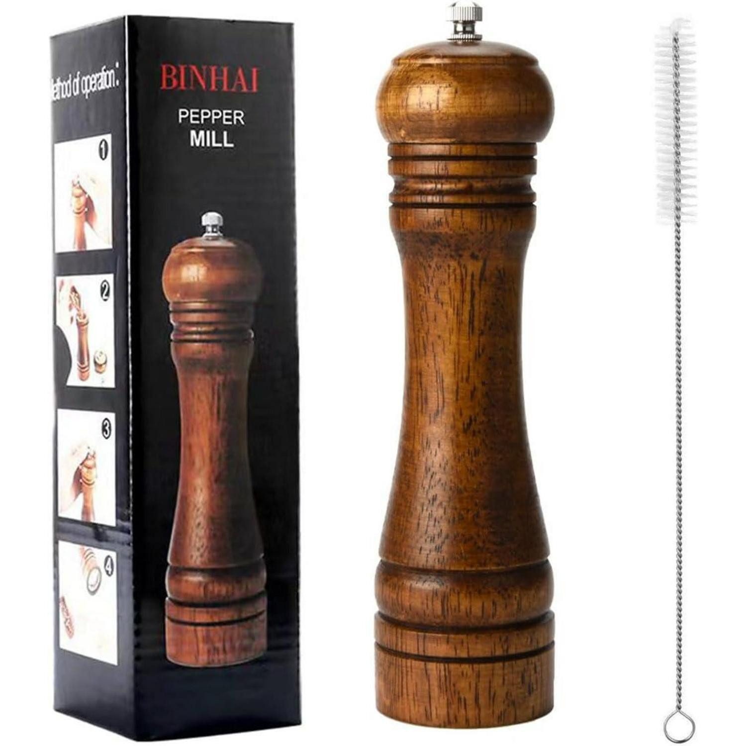 Binhai Pfeffermühle Pfeffermühle Holz Salzmühle Gewürzmühle Keramikmahlwerk 8 Zoll