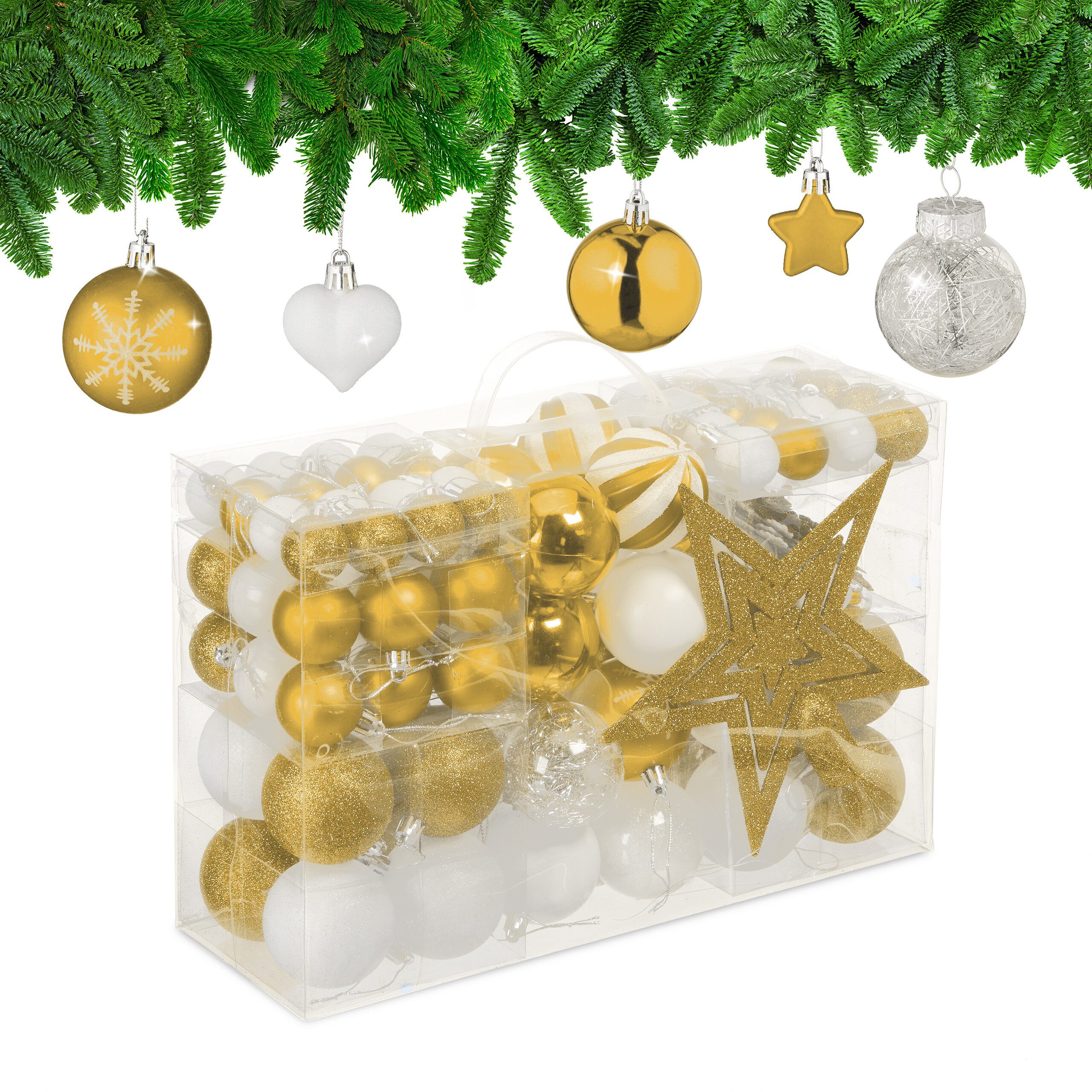relaxdays Weihnachtsbaumkugel Weihnachtskugeln im 101er Set, gold