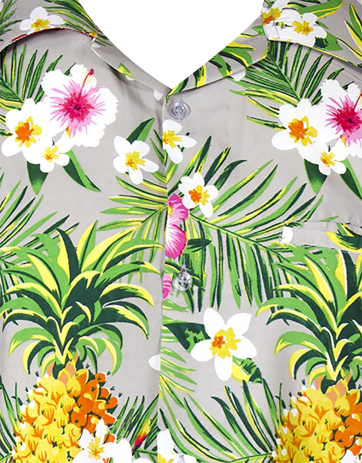 King Kameha Hawaiihemd Pineapple Flowers Funky Hawaii-Hemd Kurzarm Front-Tasche Unisex