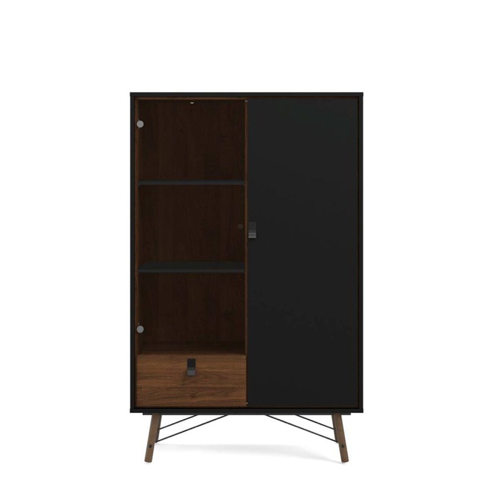 ebuy24 Vitrine Rye Vitrinenschrank 1 Glastür, 1 Tür, 1 Schublade Schwarz