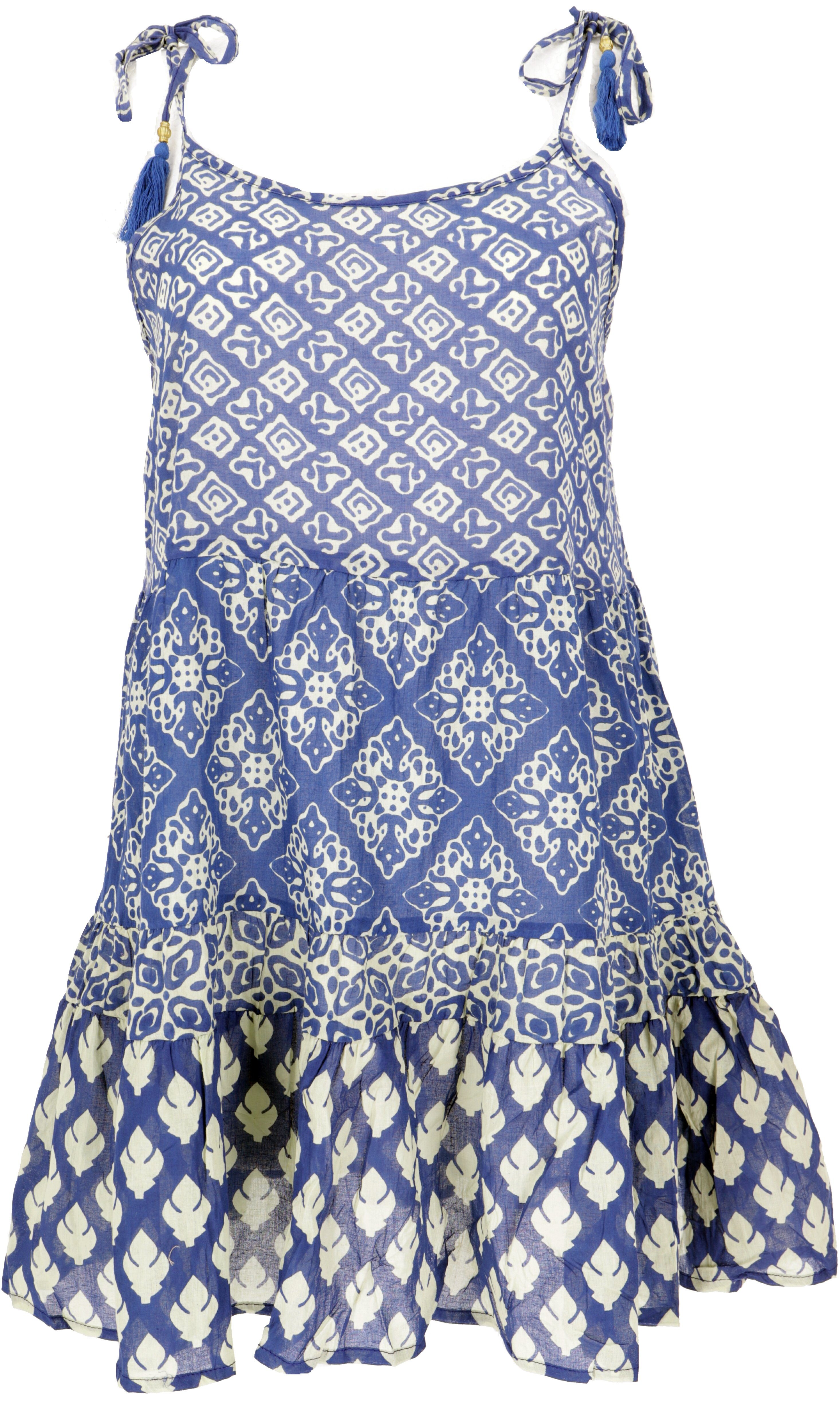 Guru-Shop Midikleid Boho Minikleid, luftiges Stufenkleid aus.. alternative Bekleidung blau