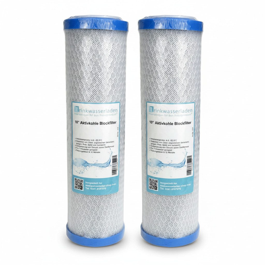 Trinkwasserladen Aktivkohlefilter, 2x Aktivkohleblock 10" Trinkwasserfilter Umkehrosmose
