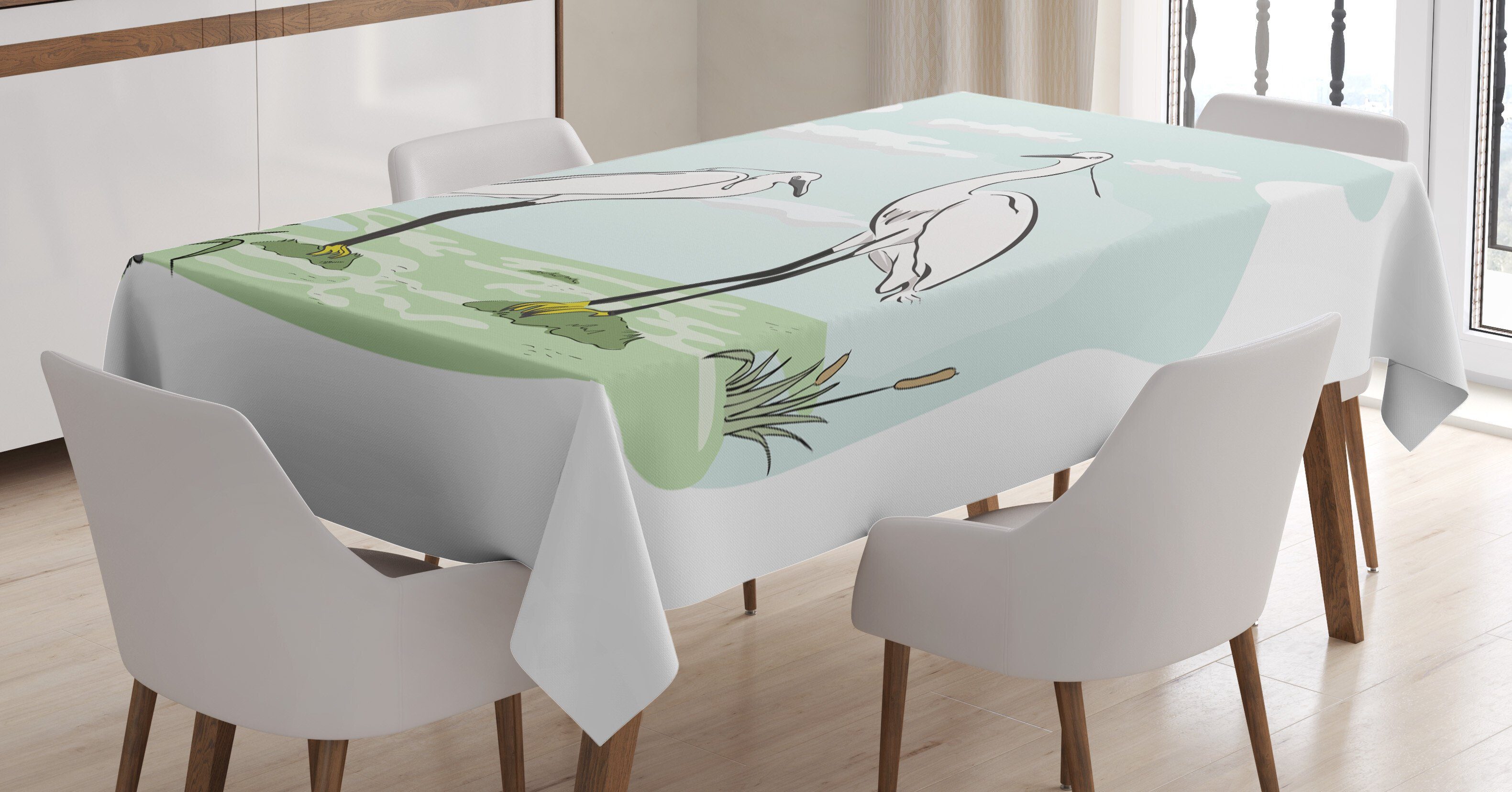 Abakuhaus Tischdecke Farbfest Waschbar Für den Außen Bereich geeignet Klare Farben, Reiher 2 Herons in Marsh Cartoon