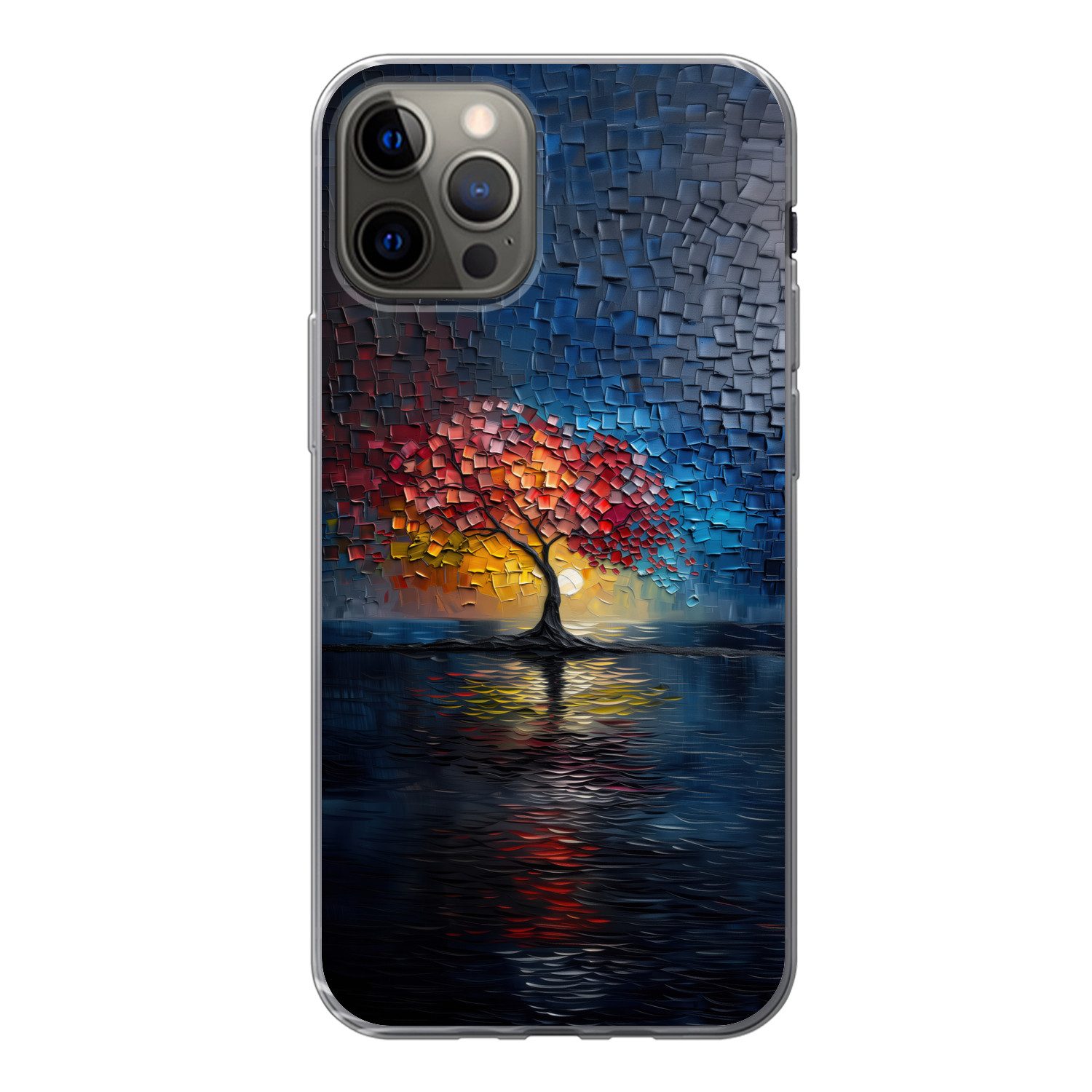 MuchoWow Handyhülle für Apple iPhone 12 Pro Baum - Blau - Blätter - Boxen, Smartphone-Bumper, Print, Handy Schutzhülle Dünn