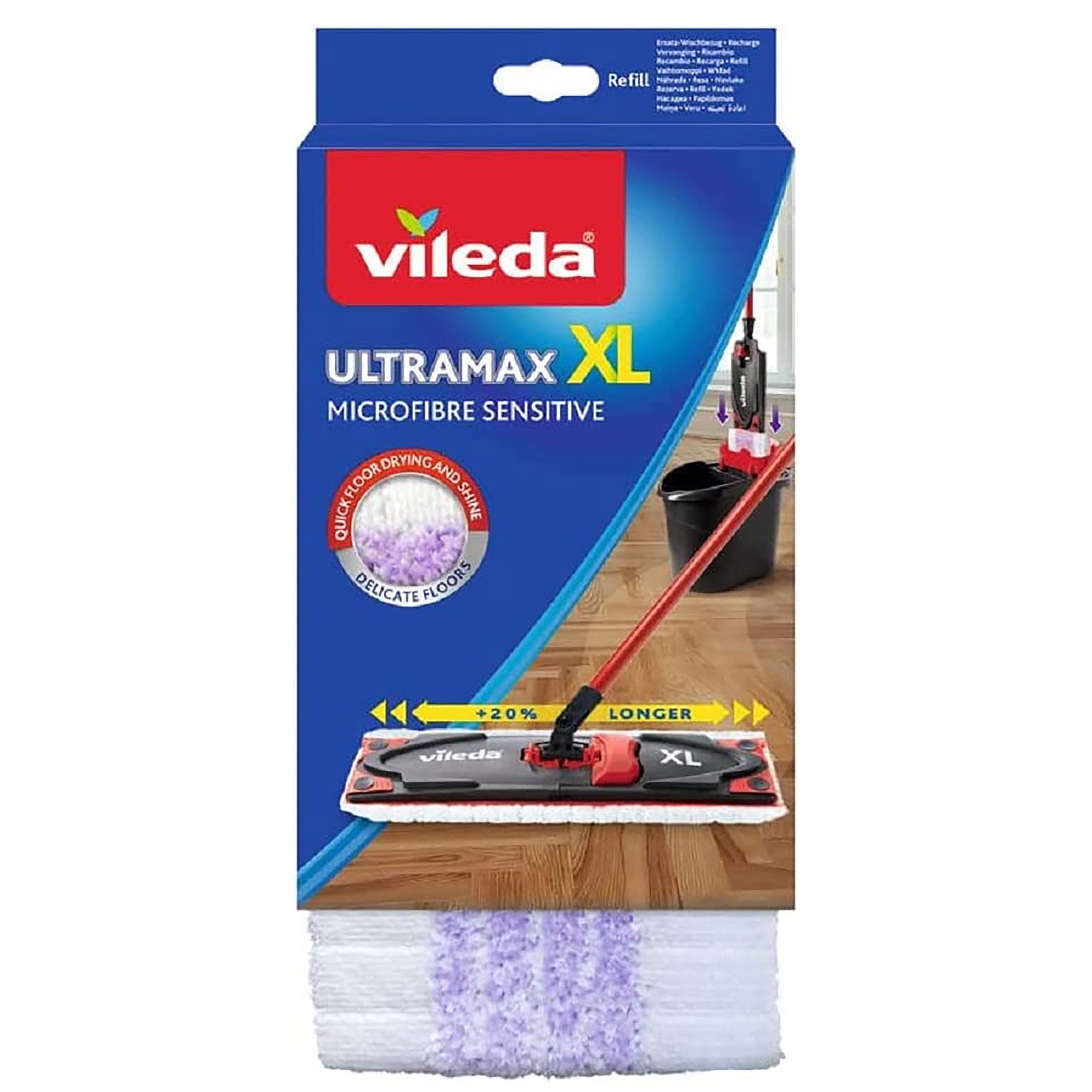 Vileda Videla UltraMat XL Sensitive Ersatzbezug Wischbezug (Polyester, 14.5x52 cm, 1 Wischtuch, 1-tlg., Wischtusch mit Druckknöpfen, Wischbezug für empfindliche Böden)