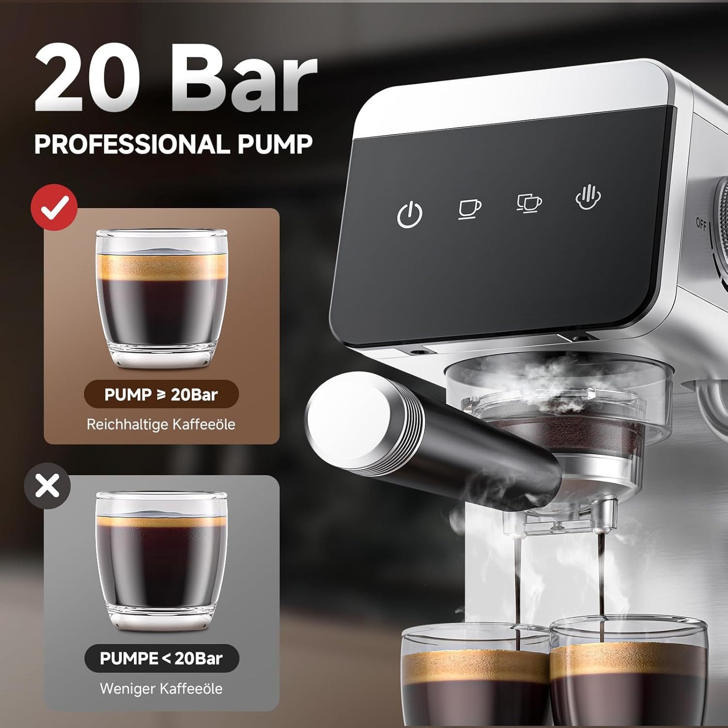 AMZCHEF Espressomaschine, Home 2-in-1 Espressomaschine mit 1,2L,1350W