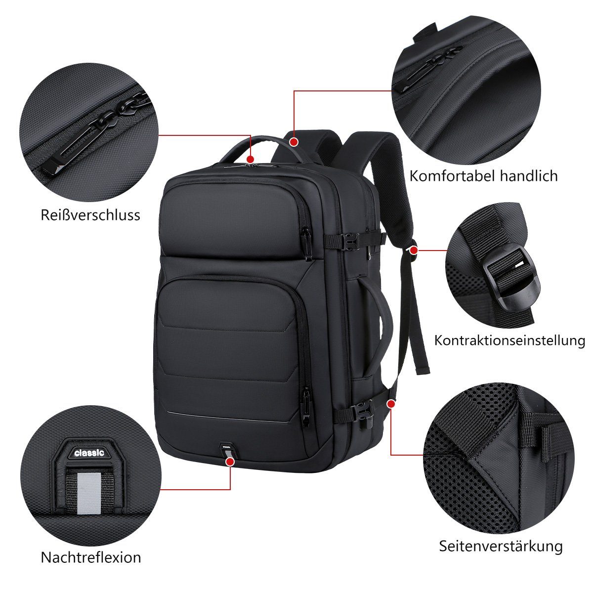 Schulrucksack Rucksack Großer Ladeanschluss Reisen), Teenager College Arbeit (mit Diebstahl 7Magic Damen, Laptoptasche Anti Herren,Schwarz für USB Laptop Reiserucksack Business Notebook Erweiterbarer