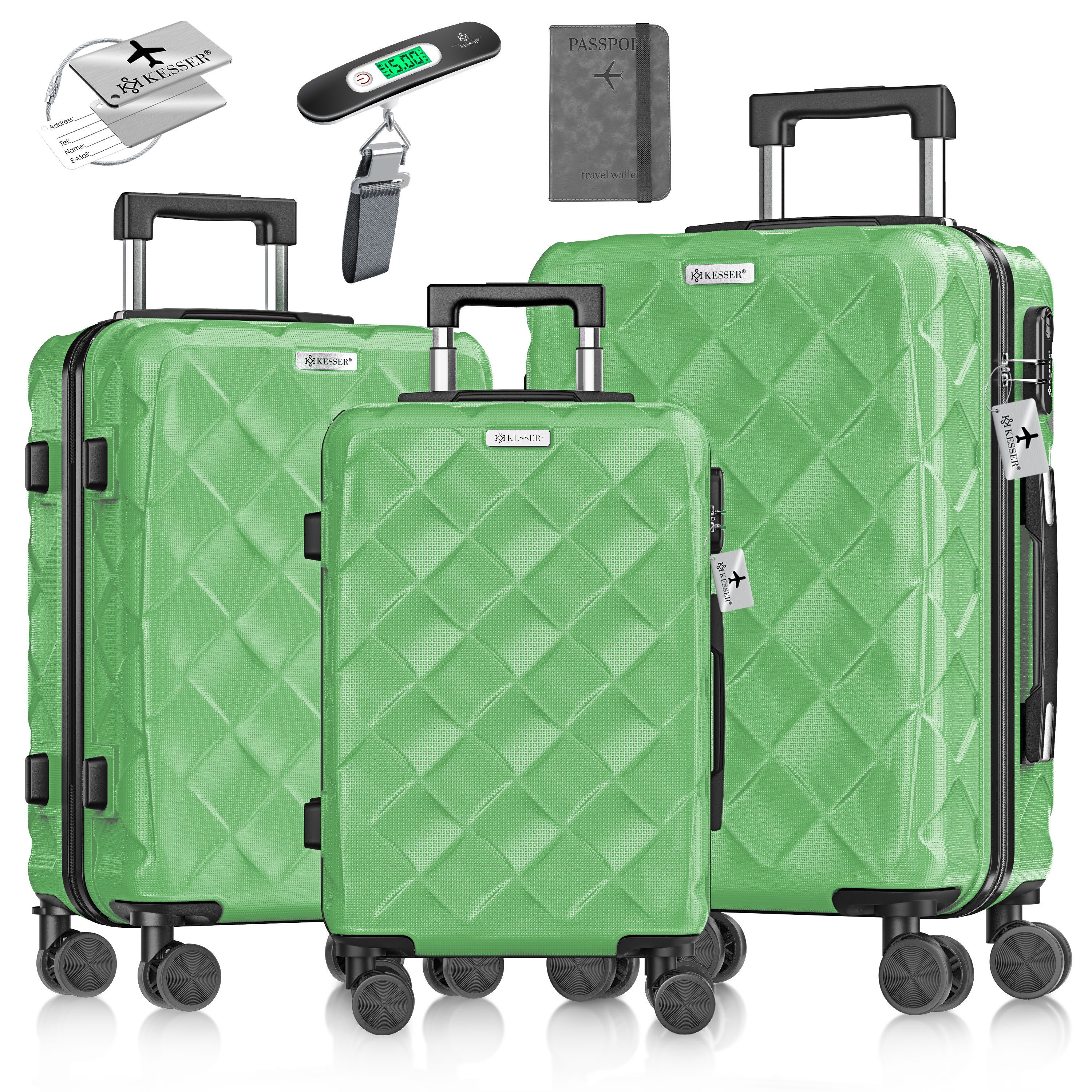 KESSER Kofferset, Reisekoffer 3-teilig Hartschalenkoffer mit Handgepäck, Schloss & Waage