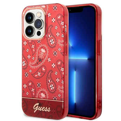 Guess Handyhülle GUESS Schutzhülle für Apple iPhone 14 Pro Max Cover Etui Hardcase Bandana Paisley Rot