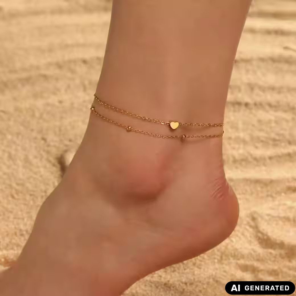 Ware aus aller Welt Fußkette Edelstahl Damen-Fußkettchen mit Herz-Anhänger in Gold oder Silberoptik