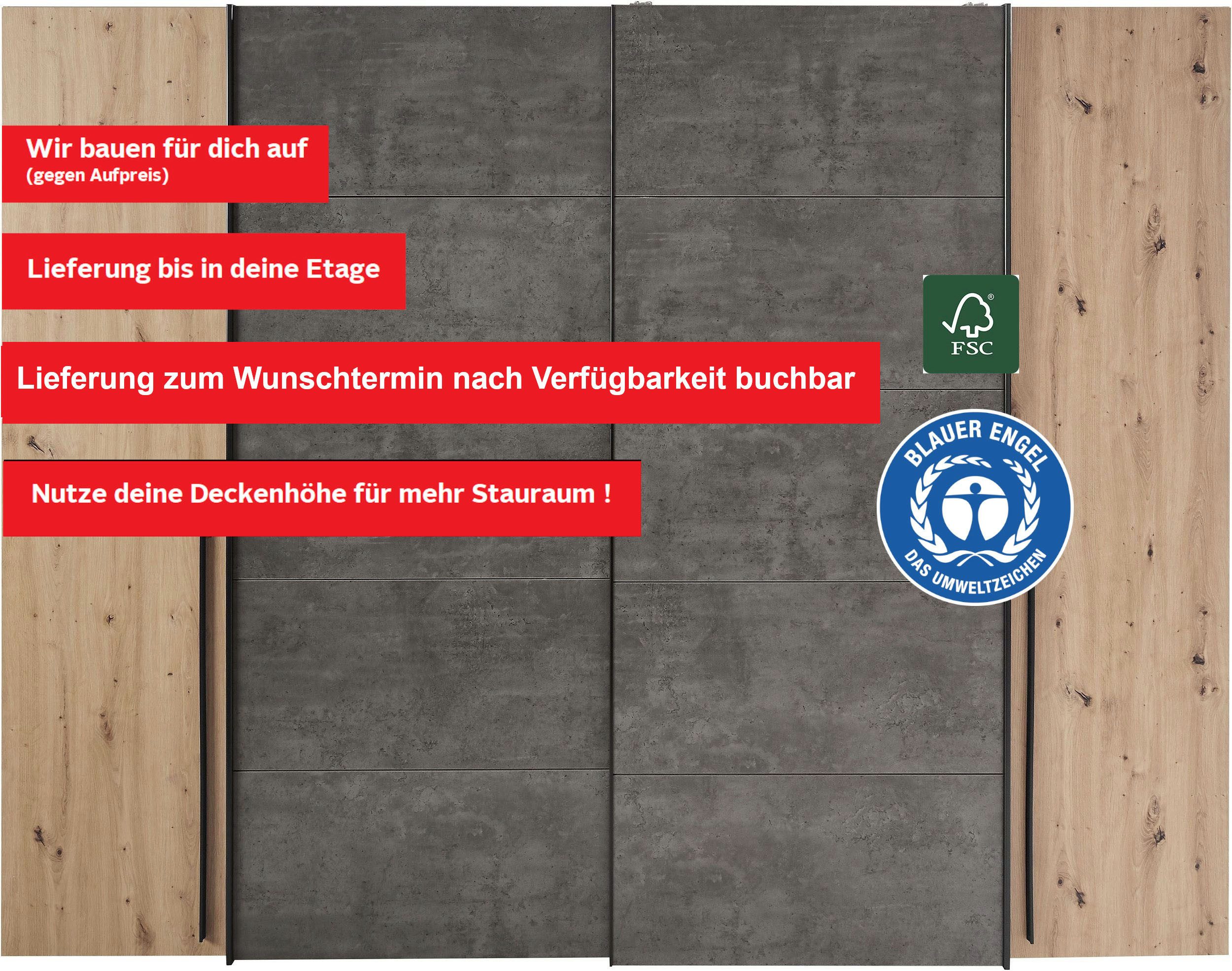 FORTE Kleiderschrank Narago, Kombischrank, Paneele wechselbar (B/H/T ca. 270/210/61cm, Version auch mit Spiegel/ Premiumausstattung) gestalte die Schwebetüren einfarbig oder 2 farbig, Made in Europe