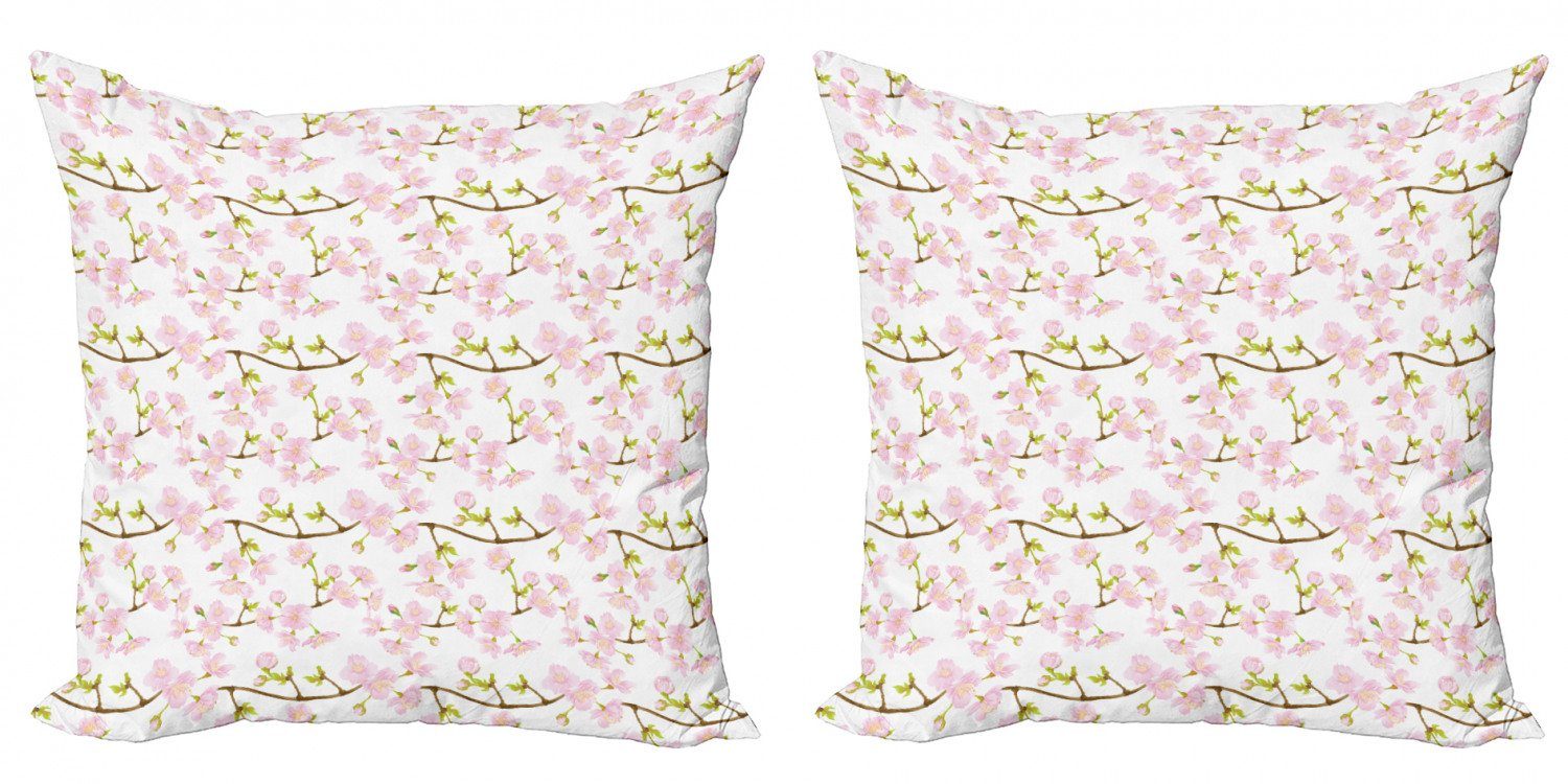 Kissenbezüge Modern Accent Doppelseitiger Digitaldruck, Abakuhaus (2 Stück), Pflanze Aquarell japanische Blüten