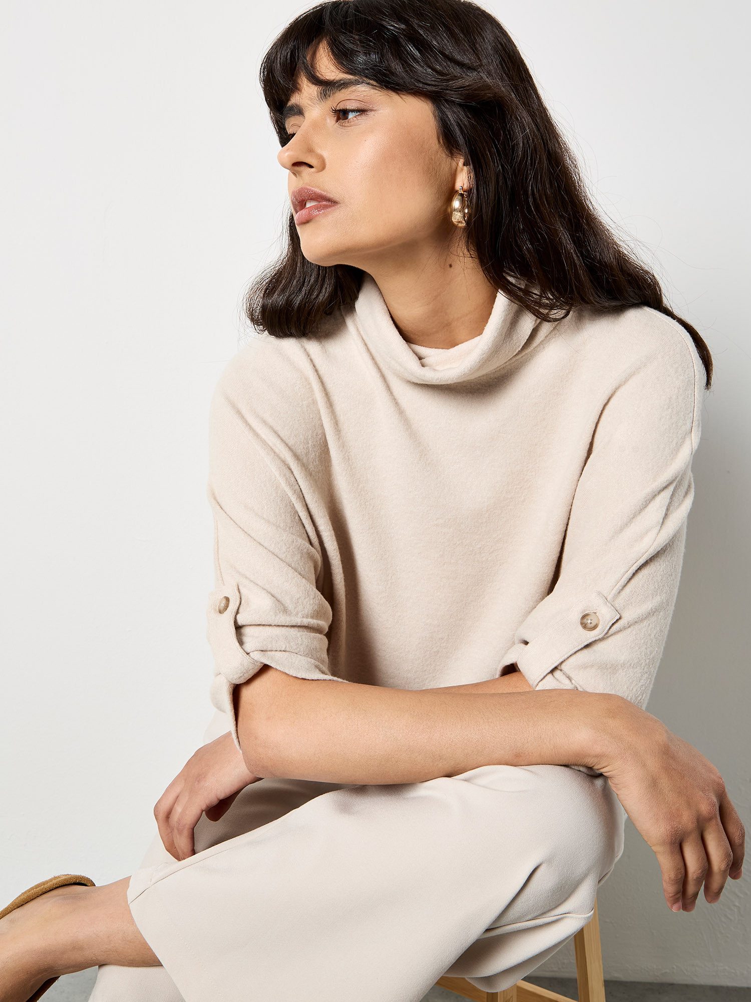 Apricot Fledermauspullover Oversized-Pullover mit Krempelärmeln