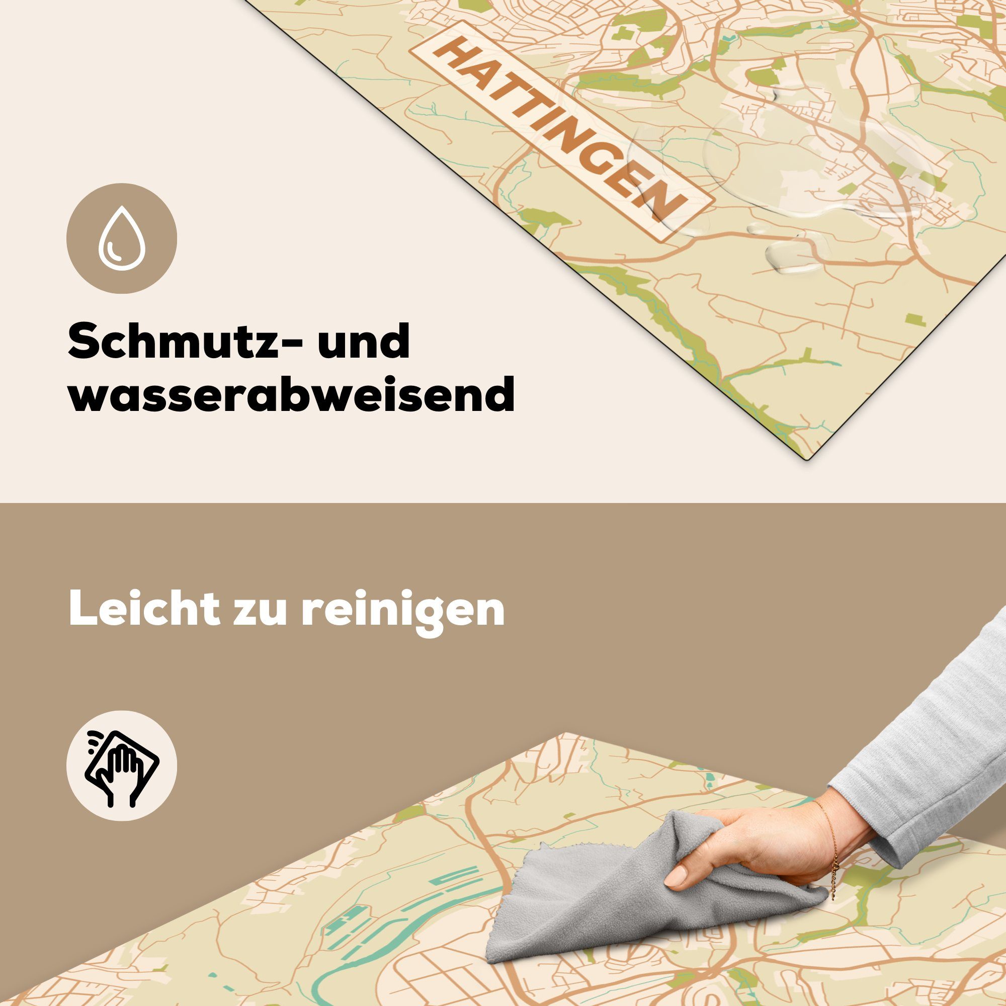 MuchoWow Herdblende-/Abdeckplatte Hattingen - küche tlg), Karte Arbeitsplatte 78x78 - für Vintage, Stadtplan - Vinyl, cm, Ceranfeldabdeckung, (1