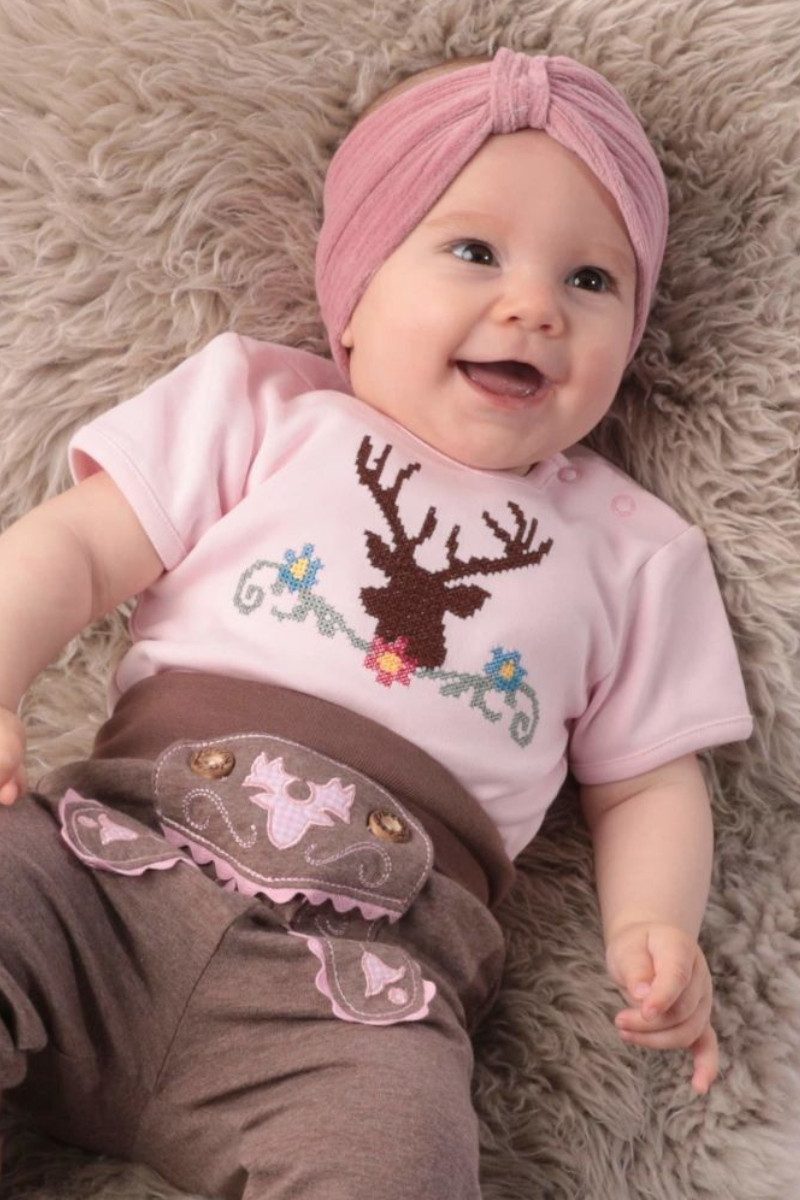 P.Eisenherz Trachtenkleid Baby Body - HIRSCH-STICKEREI - rosa