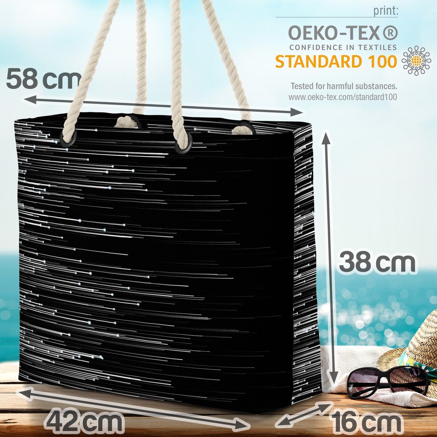Muster dunkel Weiß linie Schwarz Linien VOID abstrakt (1-tlg), Strandtasche Streifen technologie