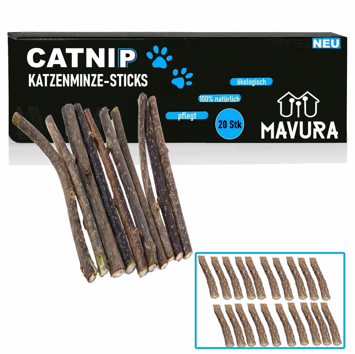 MAVURA Zahnpflege-Spielzeug CATNIP Matatabi Kauhölzer 20 Sticks Katzen Holz Katzenminze, Dental Care Zähne Katzensticks