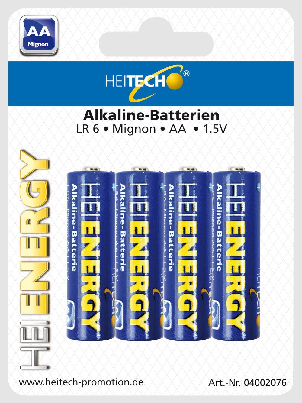HEITECH Alkaline Batterie Mignon AA (4-er Pack) Batterien Größe LR6 blau 1,5V Batterie