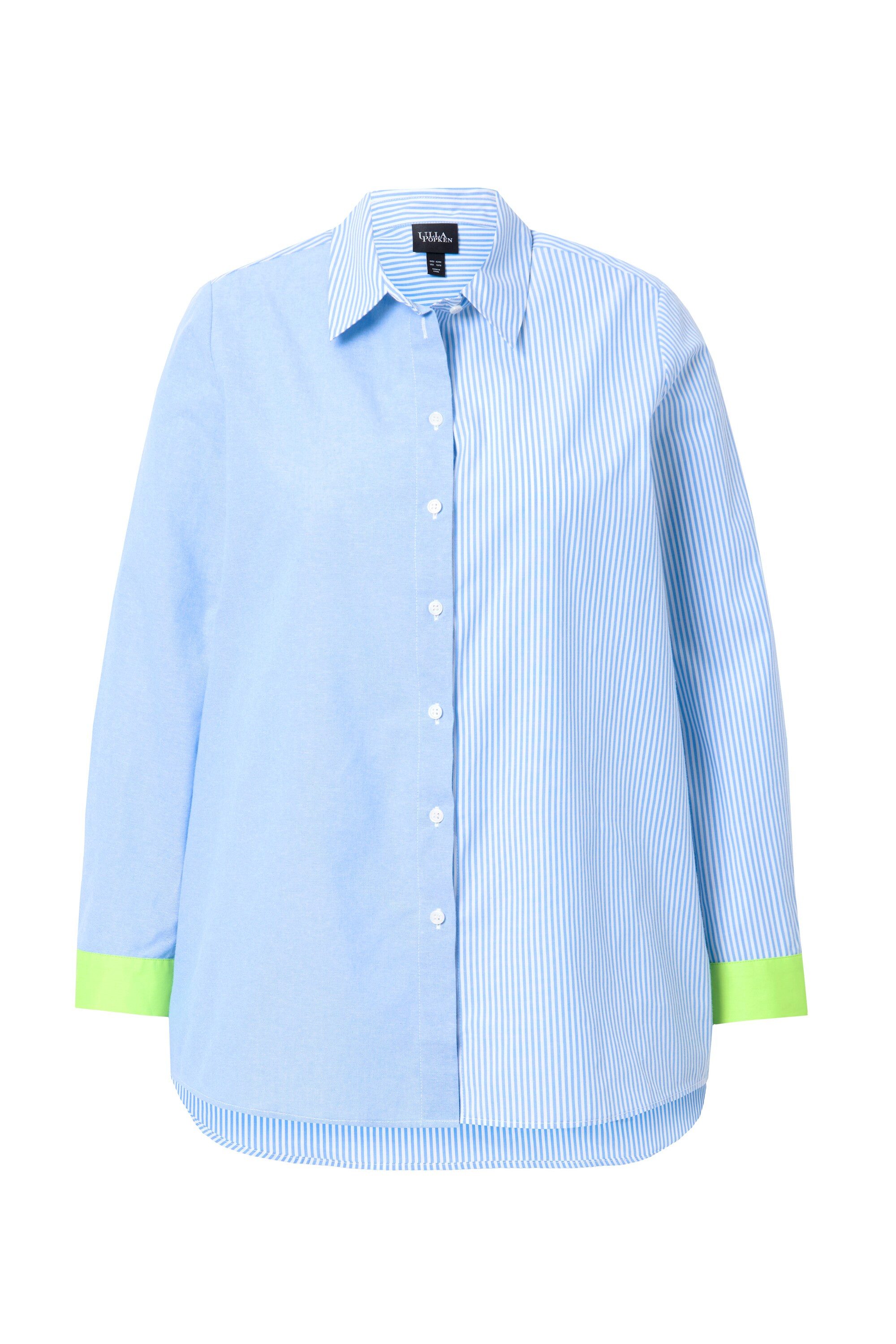 Ulla Popken Hemdbluse Bluse Patchlook Hemdkragen Neon-Manschetten günstig online kaufen