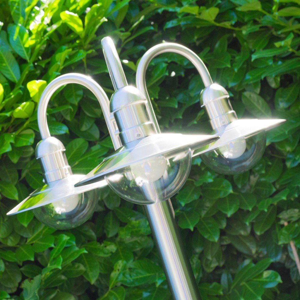 hofstein Außen-Stehlampe »Verna« Außenleuchte Kandelaber aus Edelstahl in modernem Design, ohne Leuchtmittel, Lampenschirmen aus Glas, Wegeleuchte 200cm, Gartenlampe mit E27, IP44