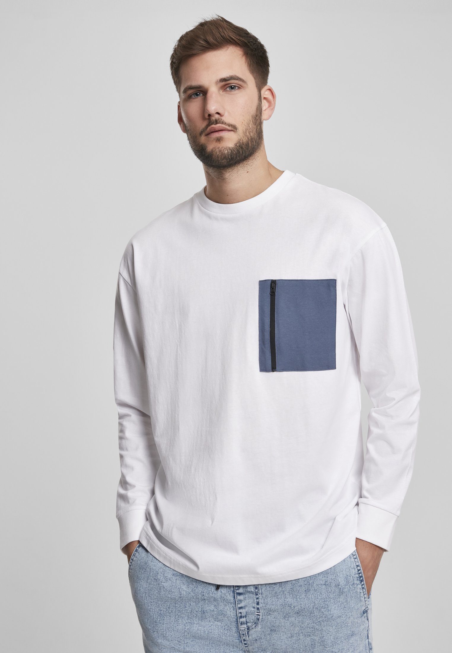 URBAN CLASSICS T-Shirt Herren Boxy Big Contrast Pocket LS (1-tlg), UC Men
