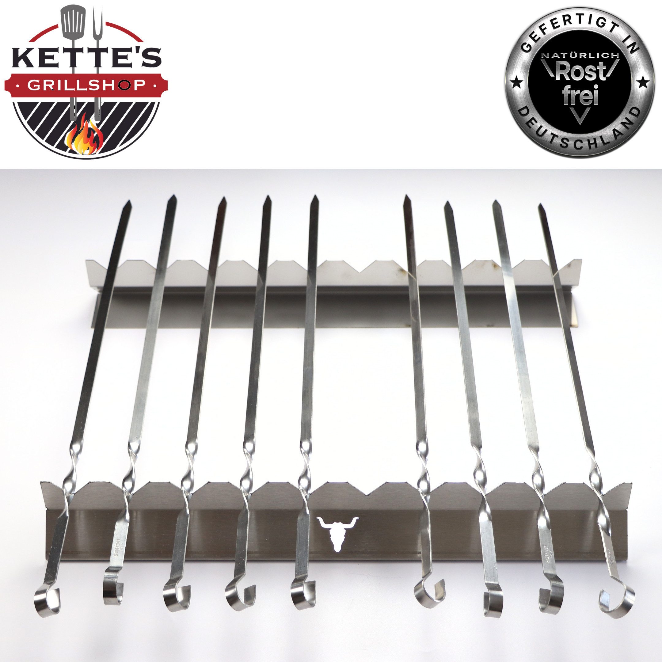 Kette´s Grillzubehör Grillspieß Spießleiste/Spießaufsatz/Schaschlik Grillaufsatz aus Edelstahl, Rostfreier Edelstahl, Kein ankleben des Grillgutes