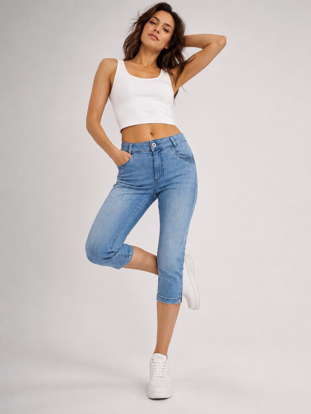 SUBLEVEL Caprijeans Damen Hose 3/4 Jeans Flex Dehnbar Frühling Sommer Dehnbar Stretch Baumwolle – Bild 2 von 5