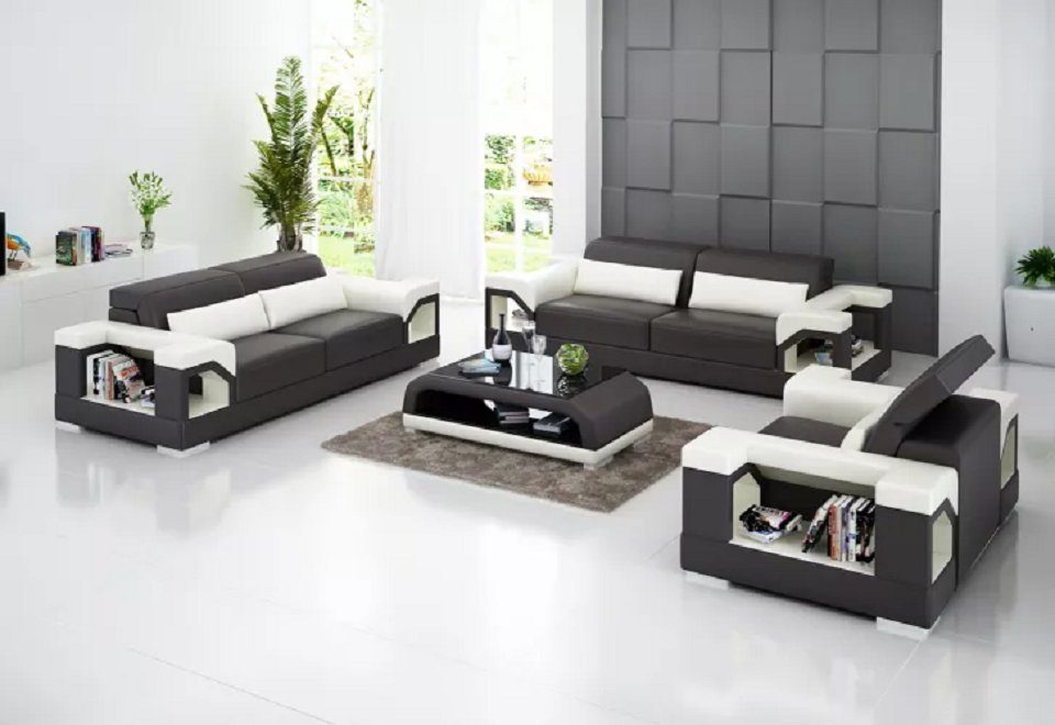 JVmoebel Sofa Couch 321 Sitzer Couchtisch Ledersofa Modernes Sofa Wohnlandschaft, Made in Europe Braun/Beige