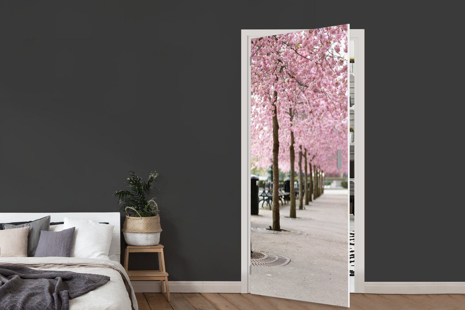 Sakura Bäume, Matt, für Frühling MuchoWow Türtapete Fototapete bedruckt, Tür, - - Türaufkleber, 75x205 (1 St), cm