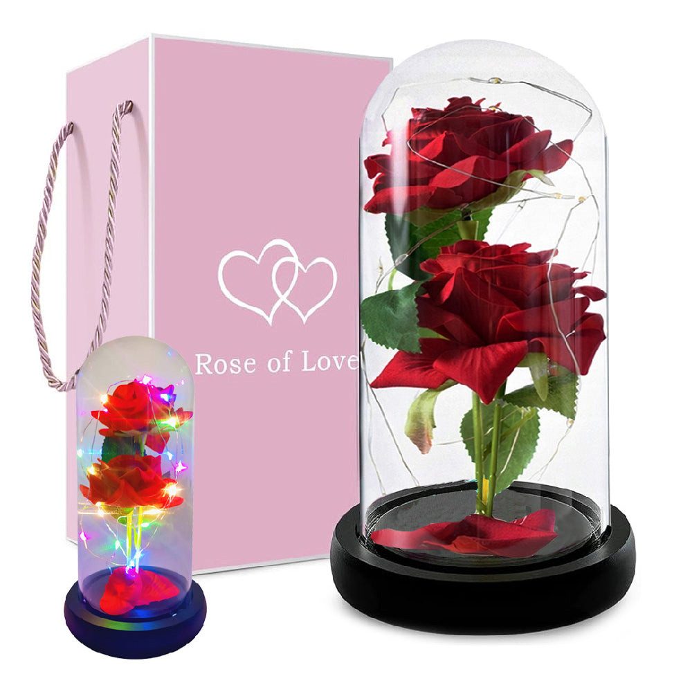 VERK GROUP Geschenkbox Ewige Rose im Glas mit Licht, Rose Geschenke für jeden Anlass für Frau
