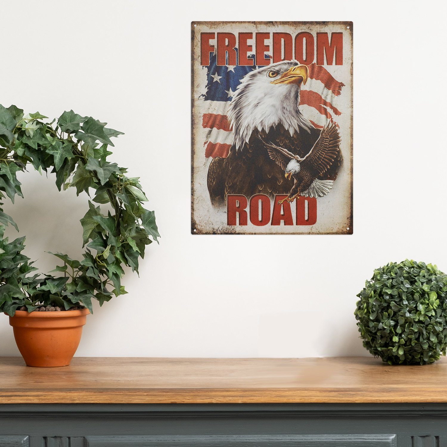 Moritz Metallschild Blechschild Freedom Road Adler Eagle USA, (Einzeln), 25 x 33 cm Vintage Retro Deko Schild Metallschild Wandbild Schild