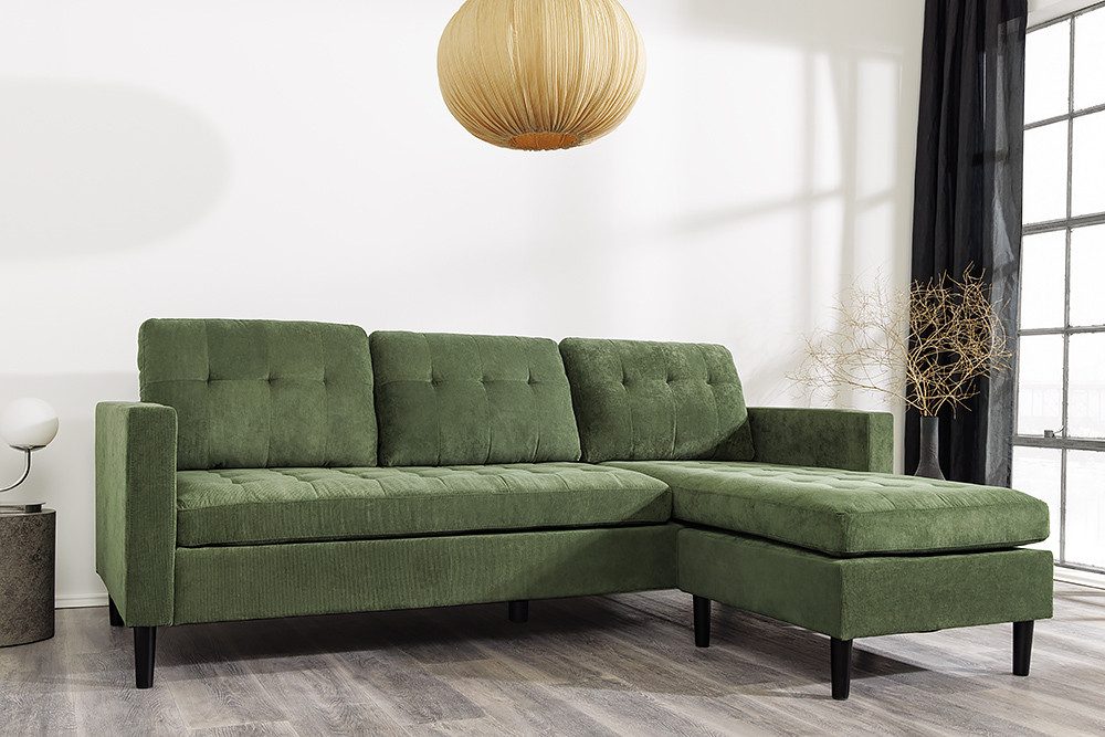 riess-ambiente Ecksofa STOCKHOLM 220cm grün · Couch mit Cordbezug und Federkern, Einzelartikel 1 Teile, 3-Sitzer in L-Form · inkl. Kissen · Ottomane rechts & li – Bild 4 von 5