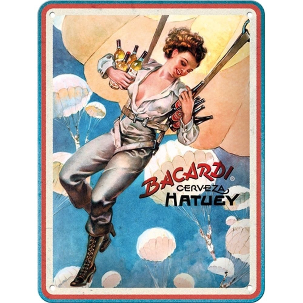 Metallschild Blechschild 15x20 cm - Bacardi - Cerveza Hatuey Pin Up Girl