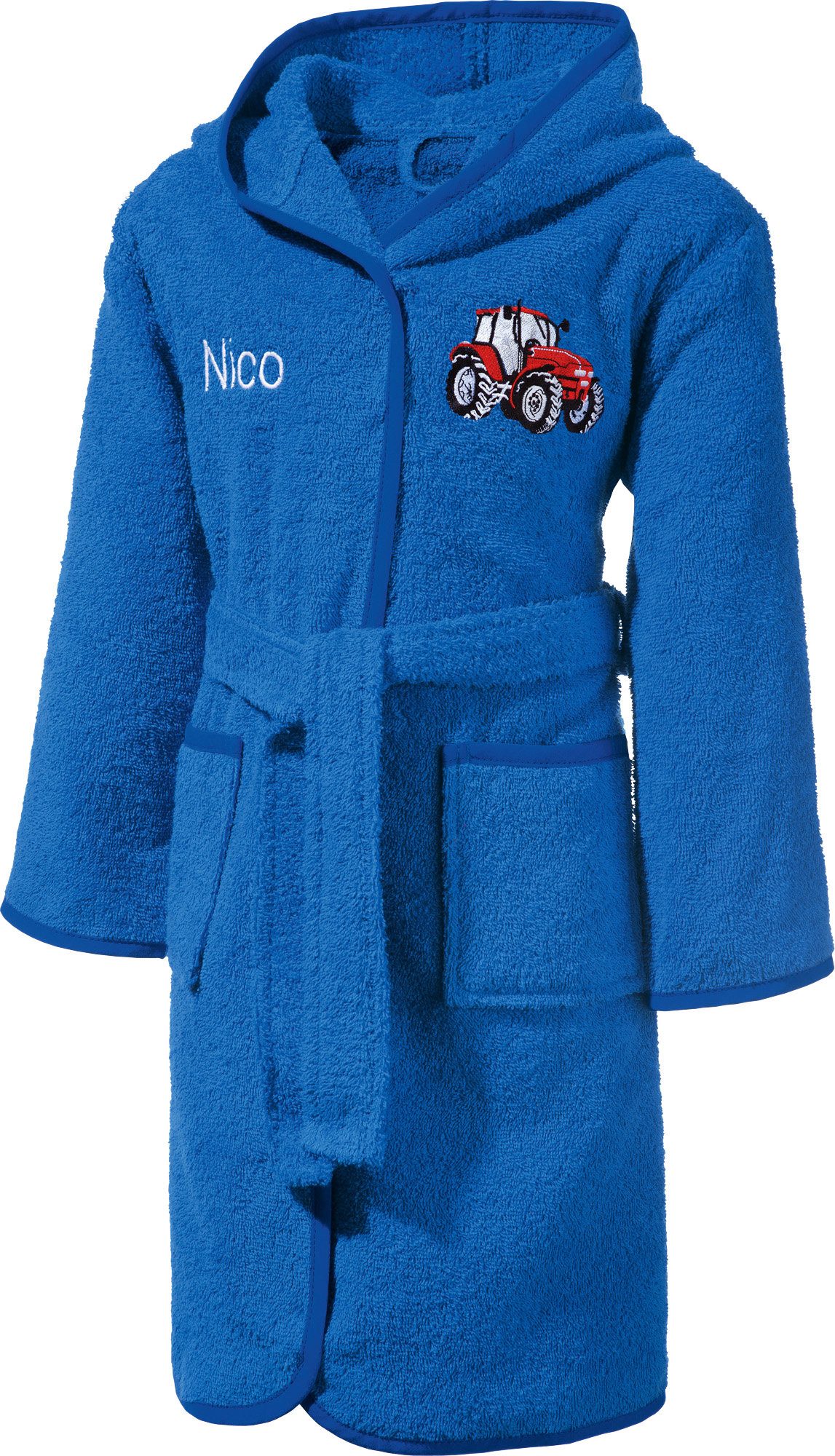 Erwin Müller Kinderbademantel Kinder-Bademantel mit Kapuze, Rückenlänge: 72 cm, Frottier, mit Kapuze/mit Aufsatztasche:, default, Walk-Frottier Uni/Motiv: Traktor