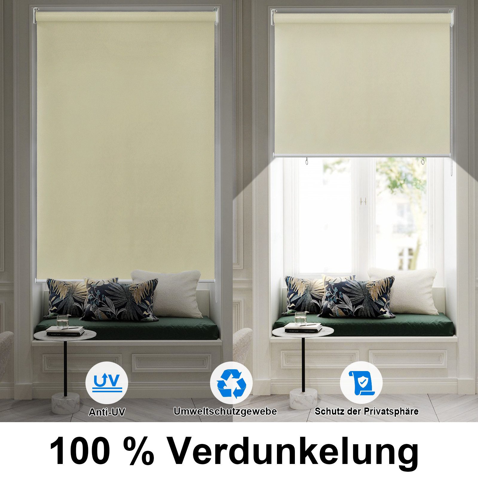 Seitenzugrollo Rollo für den Außenbereich, Sonnenschutz, UV-Schutz, FIVMEN, Schraubenmontage, Haken und Ösen, Anthrazit/Grau/Beige – Bild 3 von 5