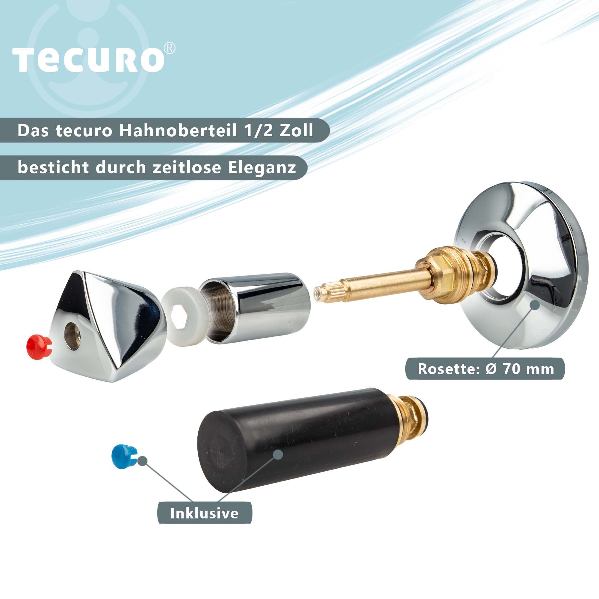 tecuro Absperrventil Hahnoberteil 1/2 Zoll, mit Griff und Rosette, für Unterputz-Ventile