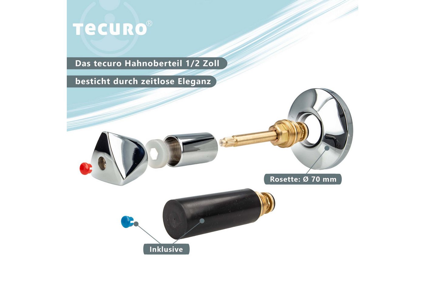 Thumbnail - tecuro Absperrventil Hahnoberteil 1/2 Zoll, mit Griff und Rosette, für Unterputz-Ventile