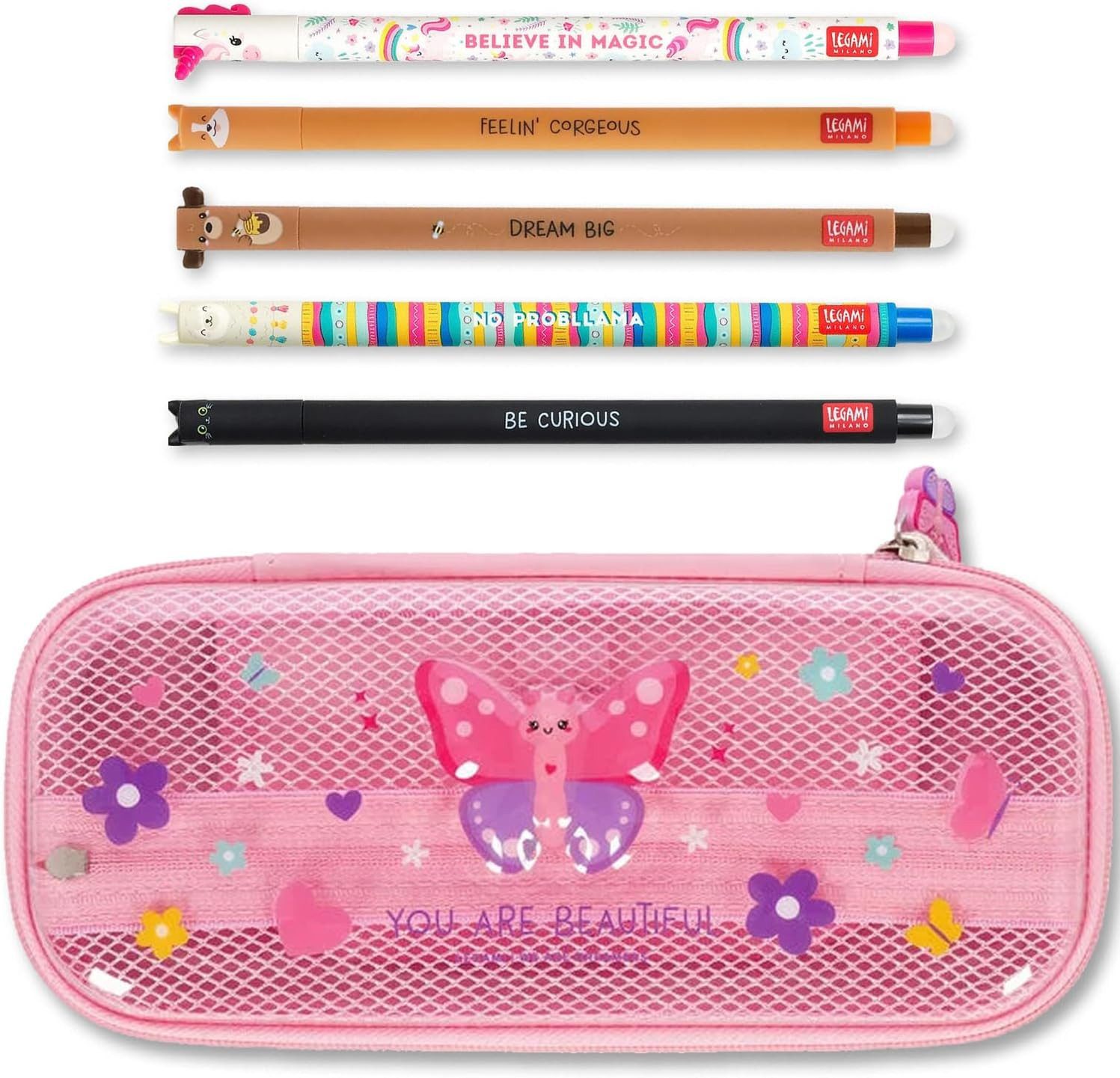Legami Federmäppchen WonderWow Federmäppchen & radierbarer Stift, Set mit 5 Stiften