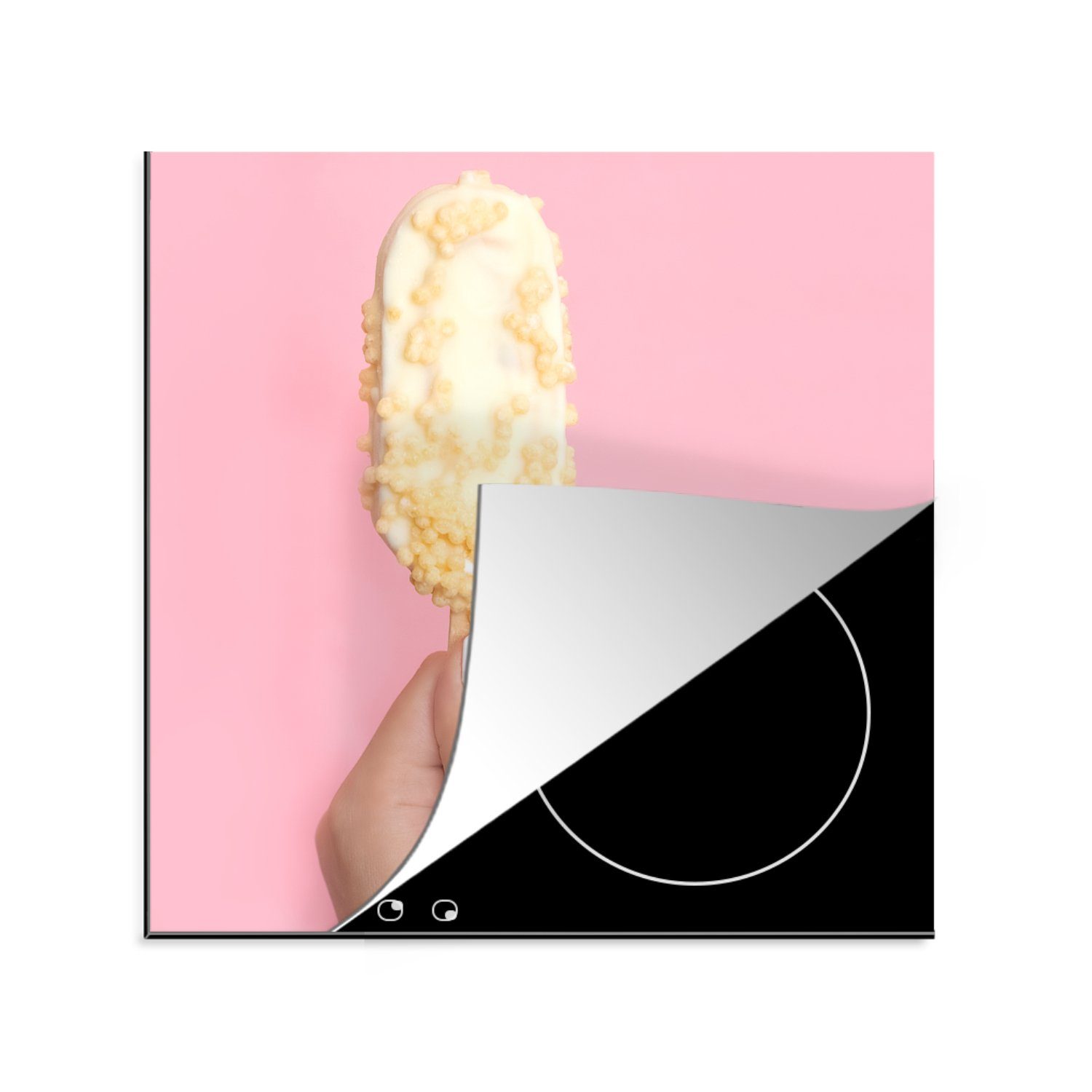 pastellrosa küche Eiscreme 78x78 MuchoWow Hintergrund, cm, Vinyl, Herdblende-/Abdeckplatte für auf Ceranfeldabdeckung, Arbeitsplatte tlg), (1