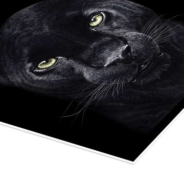 Posterlounge Poster Valeriya Korenkova, Schwarzer Panther auf schwarzem Grund, Illustration