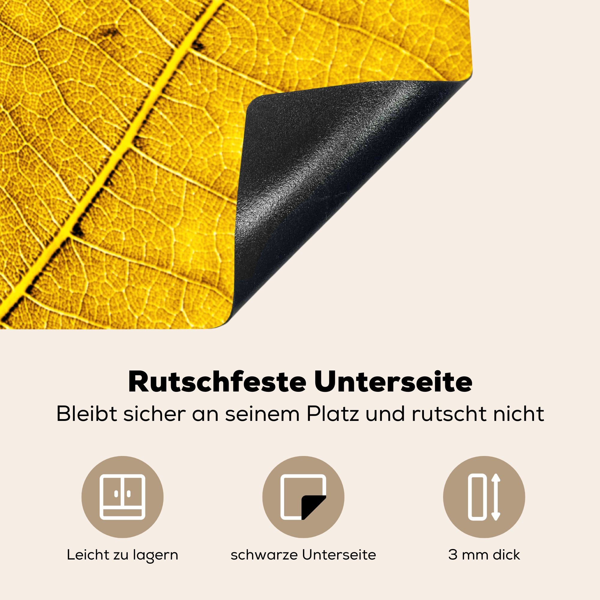 - für (1 Ceranfeldabdeckung, tlg), Gelb, Vinyl, MuchoWow Pflanzen Herdblende-/Abdeckplatte Blätter - küche 78x78 Arbeitsplatte cm,