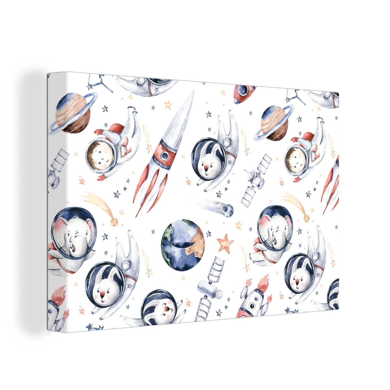 OneMillionCanvasses® Leinwandbild Muster - Kaninchen - - cm St), 30x20 Leinwandbilder, Mädchen - Jungen Wandbild (1 - Aufhängefertig, Kinder, Elefant Wanddeko