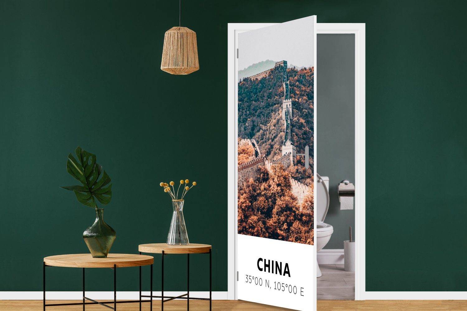 MuchoWow Türtapete China - Große - für - Mauer Matt, 75x205 bedruckt, Herbst Fototapete Asien, Tür, St), (1 cm Türaufkleber