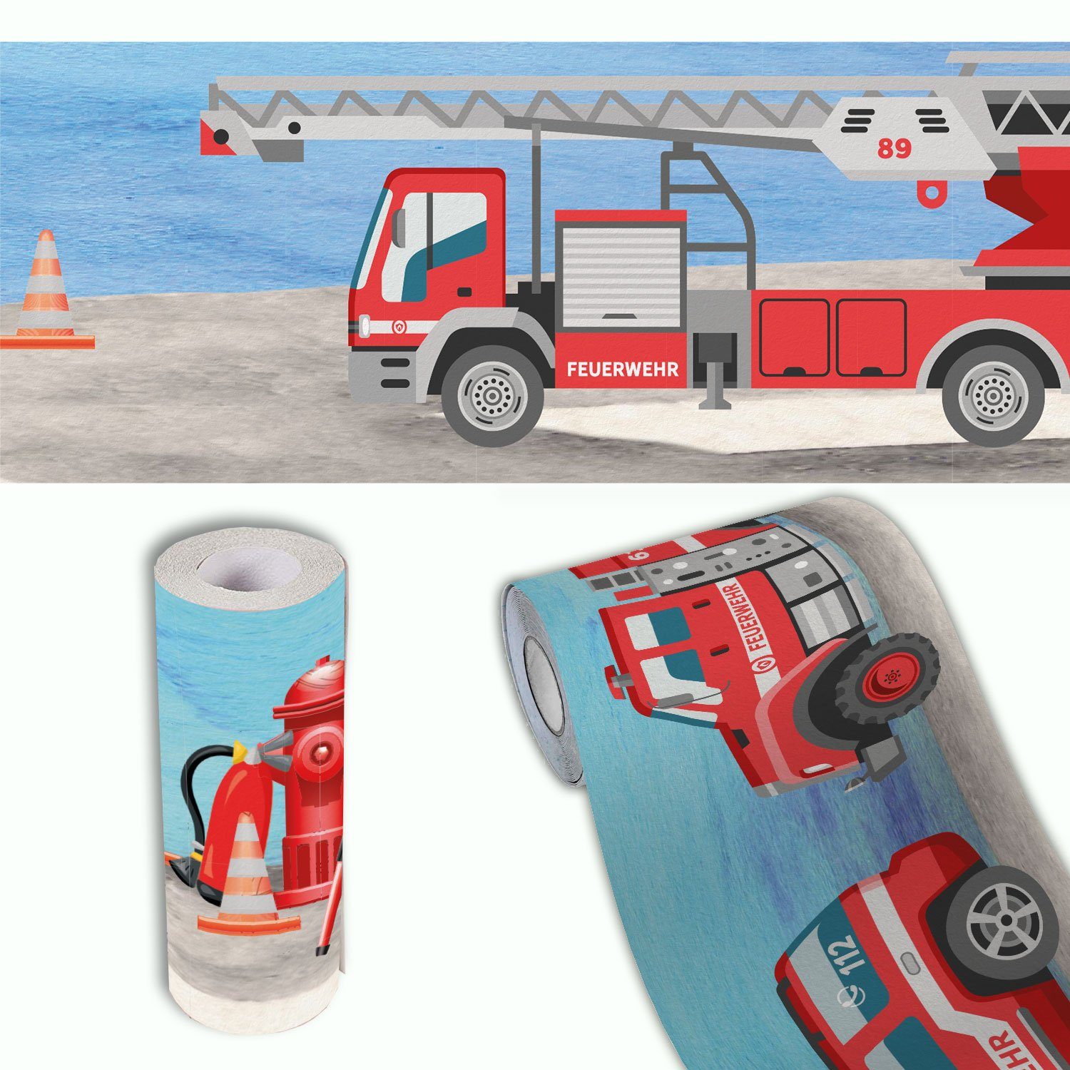 Sunnywall Bordüre Feuerwehr (Bordüre - 400 cm), Auto, Feuerwehr, (1 St), hochwertige 200 g/m² Vliestapete