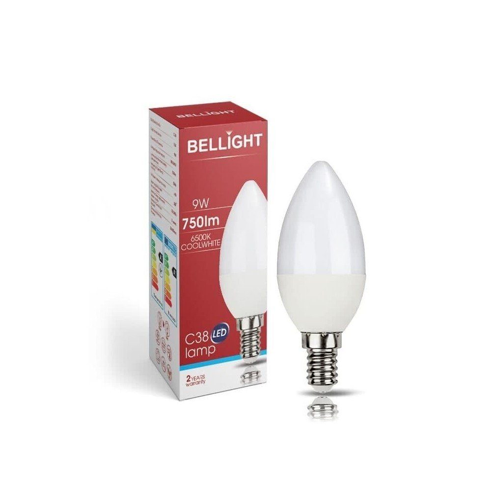 Bellight LED-Leuchtmittel LED E14 C35 Kerzenform 9W = 75W 230V 830lm 360° Kaltweiß 6500K, E14, Kaltweiß