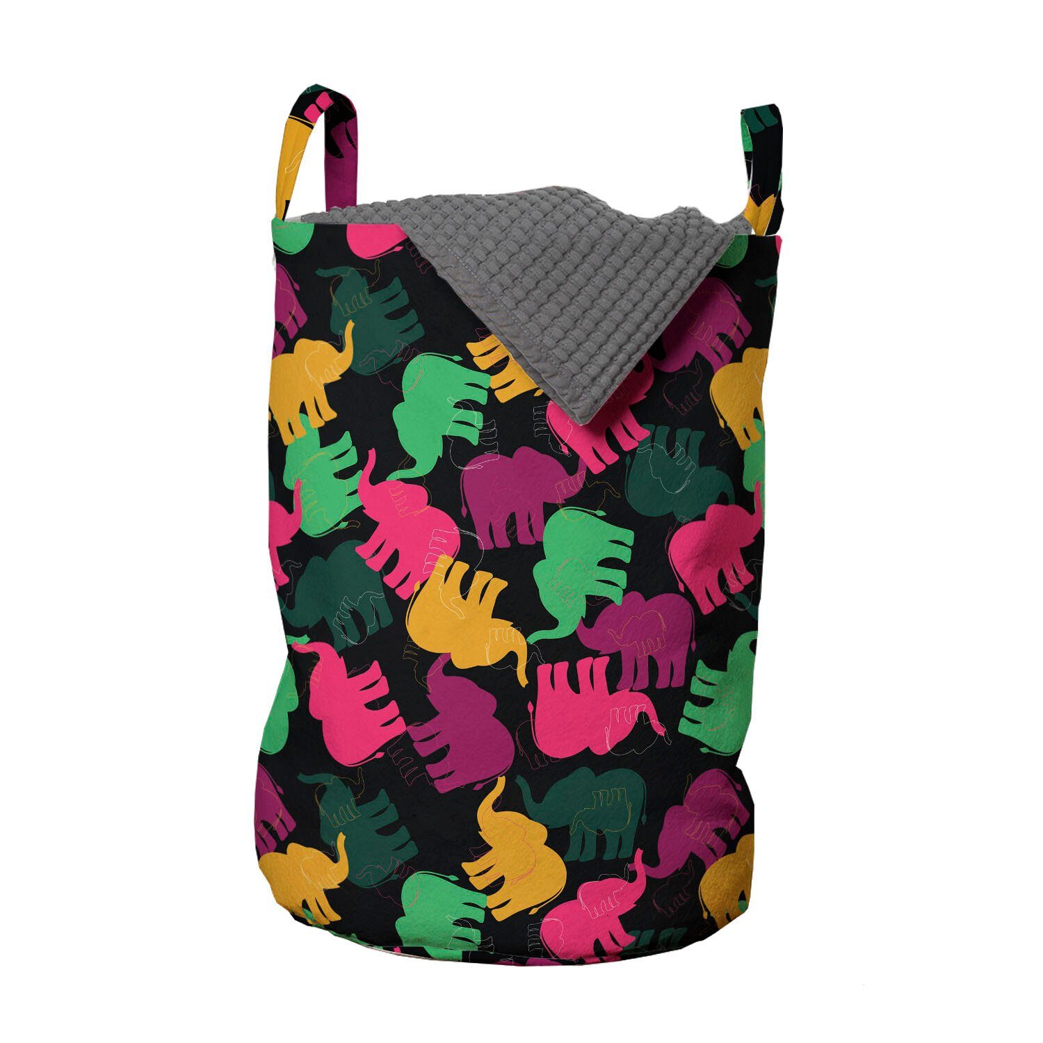 Waschsalons, Kordelzugverschluss Griffen Elefant Safari Abakuhaus Silhouette Bunte mit Wäschekorb Wäschesäckchen für
