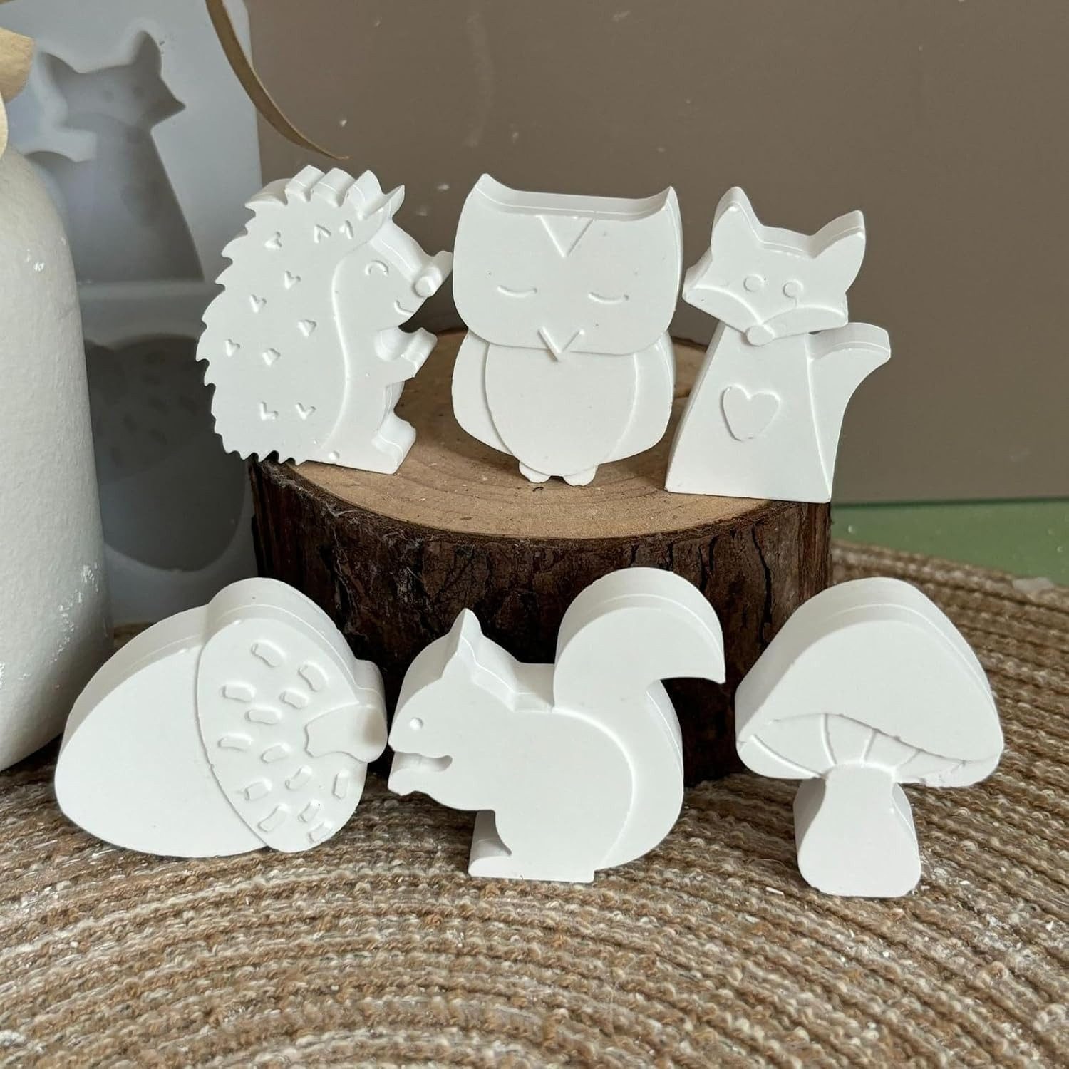 FOUORTUNATE-BEE Backform 6er Silikonformen Set Herbst mit Igel, Eichhörnchen und Pilzmotiv, Silikon Gießformen für Herbstdeko, Gips, Harz und DIY Kerzenprojekte